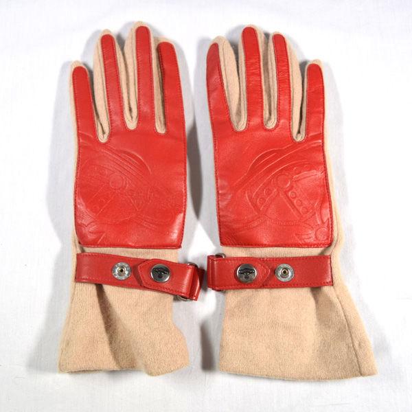 Vivienne Westwood / ヴィヴィアンウエストウッド オーブ 手袋 グローブ コットン レザー 赤 ベージュ ブランド 中古