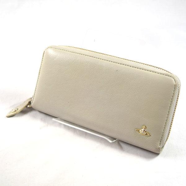 Vivienne Westwood / ヴィヴィアンウエストウッド ■ORB ラウンドファスナー長財布 レザー 薄グレー【財布/ウォレット】【中古】 Vivienne Westwood（ヴィヴィアンウエストウッド） ORB ラウンド