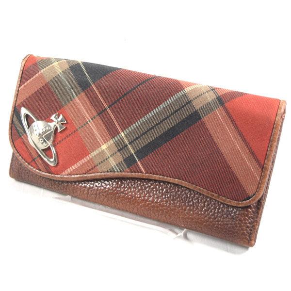 Vivienne Westwood / ヴィヴィアンウエストウッド ■ORB 長財布 キャンバスレザー チェック 【財布/サイフ/ウォレット】【中古】 Vivienne Westwood（ヴィヴィアンウエストウッド） ORB 二つ折り長財布