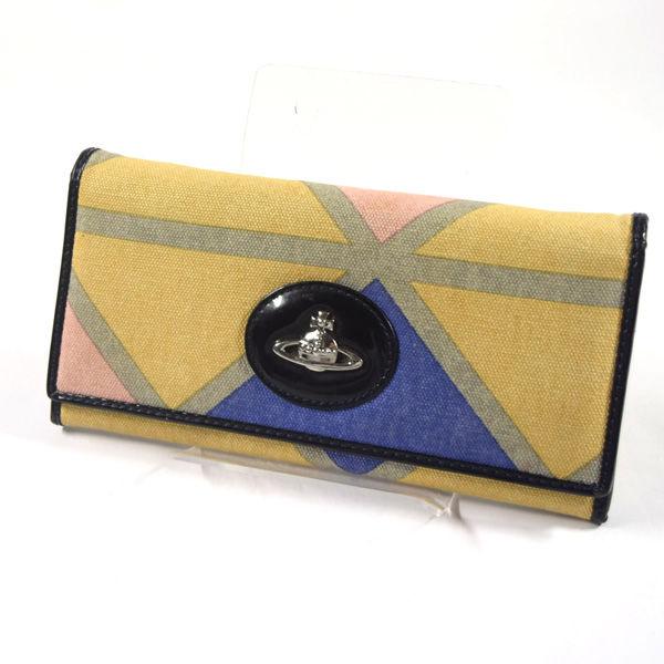 Vivienne Westwood / ヴィヴィアンウエストウッド ■ハーレクイン フラップ長財布 キャンバスレザー　マルチカラー  【中古】 Vivienne Westwood（ヴィヴィアンウエストウッド） ハーレクイン