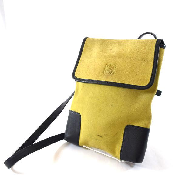 LOEWE / ロエベ ショルダーバッグ スエード レザー 黄緑 ブランドB 