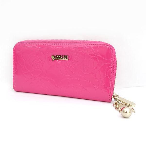 ANNA SUI（アナスイ） ラウンド 長財布 ピンク シルバー エナメル