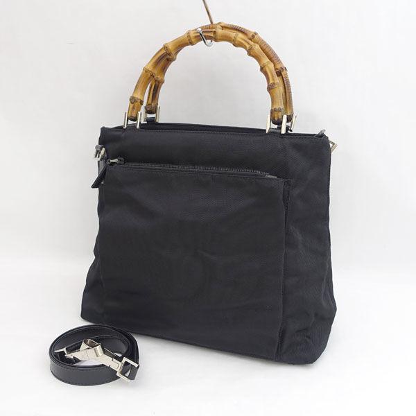 GUCCI / グッチ 2WAY バンブー ハンドバッグ 黒 ナイロン ショルダー 