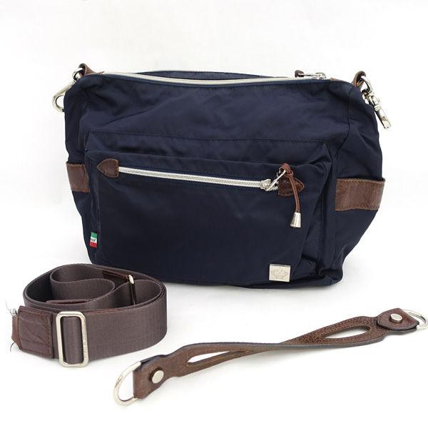 Orobianco / オロビアンコ ■ショルダーバッグ ナイロン レザー ネイビー ブラウン ブランド【バック/BAG/鞄/カバン】 【中古】 Orobianco（オロビアンコ） ショルダーバッグ ナイロン レザー