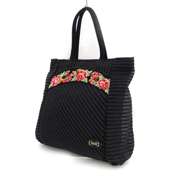 FEILER / フェイラー ハンドバッグ メッシュ 黒 赤 花 ブランド 中古