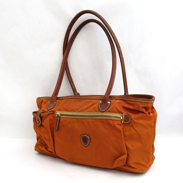 Felisi / フェリージ ■ハンドバッグ セミショルダー ナイロン レザー 柿色  00102 ブランドB【バッグBAG/鞄/カバン】 【中古】 Felisi（フェリージ） ハンドバッグ セミショルダー ナイロン レザー