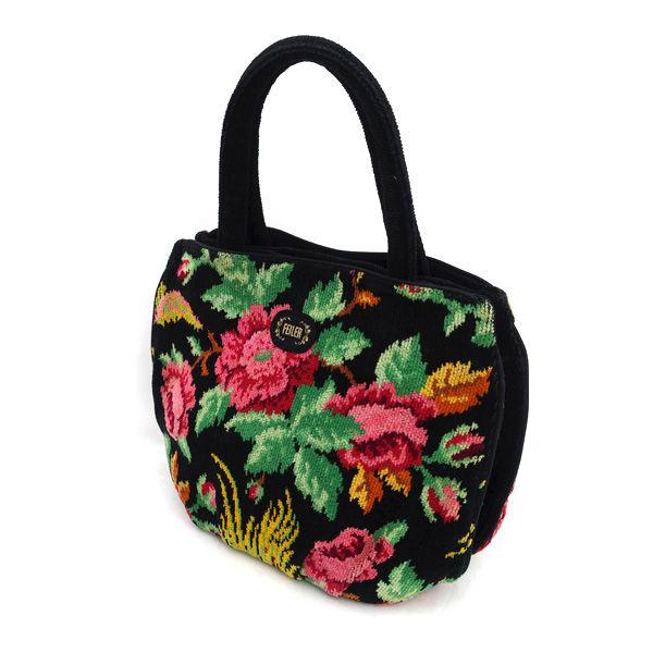 feiler（フェイラー） シュニール織 花柄 ハンドバッグ ブラック