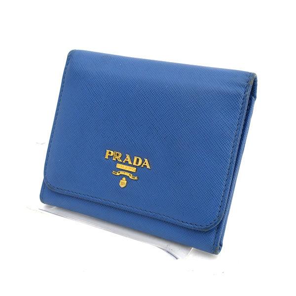 PRADA / プラダ ■二つ折り財布　カード　レザー　ブルー 1M0176 ブランド【財布/サイフ/ウォレット/wallet/】 【中古】 PRADA（プラダ） 二つ折り財布 カード レザー ブルー 1M0176 ブランド
