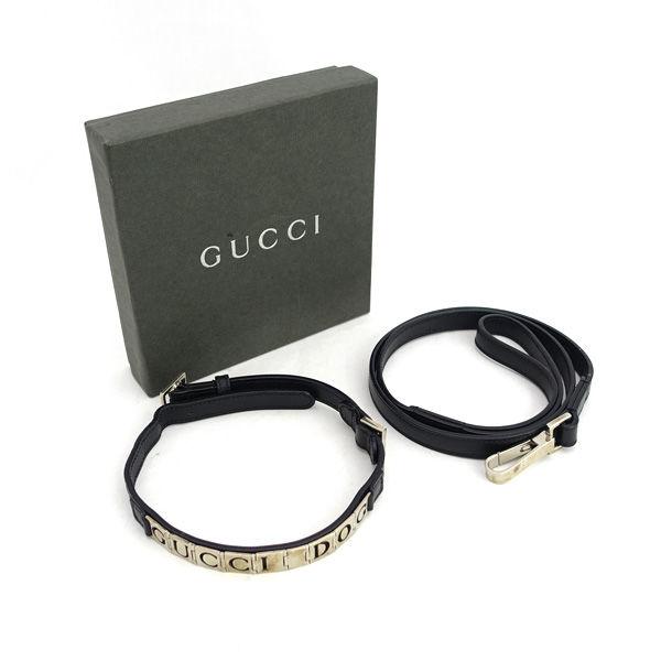 GUCCI（グッチ） 犬用 首輪&リード レザー ブラック シルバーカラー