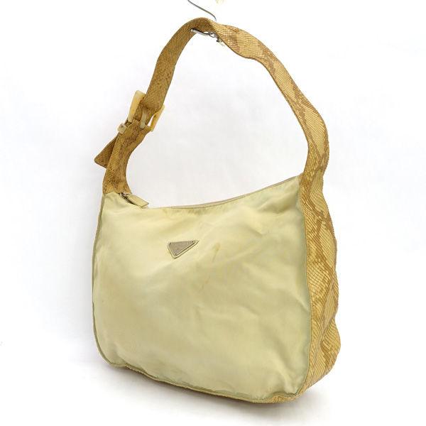 PRADA / プラダ ■ワンショルダーバッグ　パイソン　ナイロン　ベージュ ブランド【バッグ/バック/BAG/鞄/カバン】 【中古】 PRADA（プラダ） ワンショルダーバッグ パイソン ナイロン ベージュ