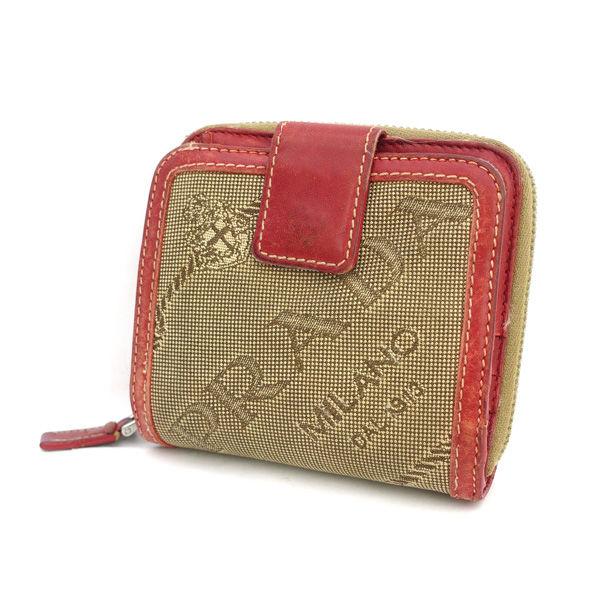 PRADA / プラダ ■コンパクト　二つ折り財布　ラウンドファスナー　ジャガード　ブラウン　レッド ブランド 【中古】 PRADA（プラダ） コンパクト 二つ折り財布 ラウンドファスナー