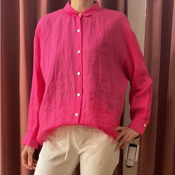 新品□BLUE FRONCE/ リネンブラウス Blue fronce ブルーフロンセ バックカシュクールリネンブラウス