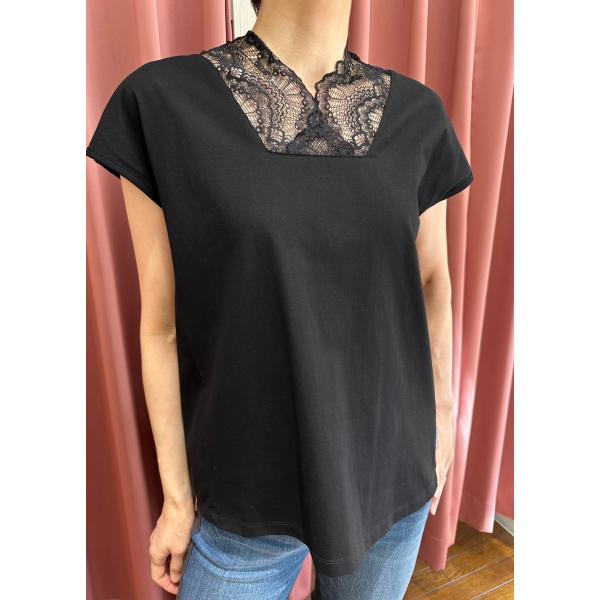 ayane アヤン デコルテレースフレンチスリーブTシャツ : セレクト