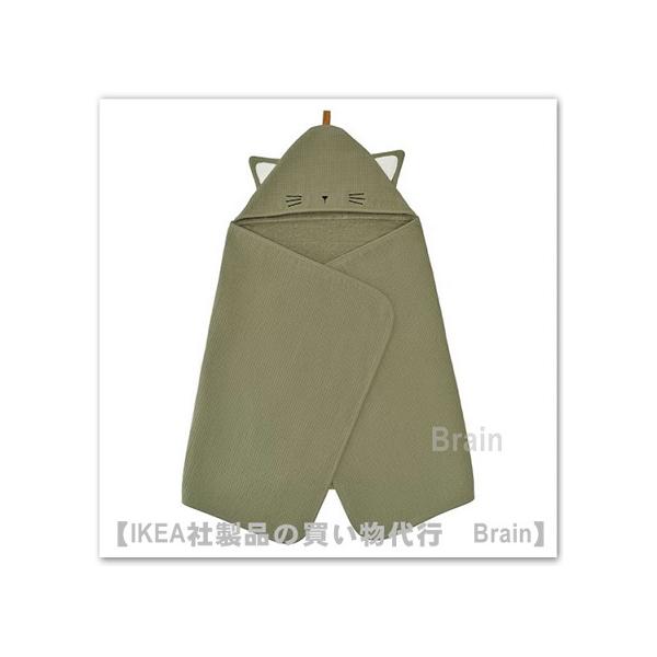 ■カラー：グリーン■商品の大きさ長さ: 125 cm幅: 60 cm■商品の詳細- お風呂上がりのお子さまを猫に変身させるフード付きタオル。 オーガニックコットン製で、吸水性が高い内側のパイル地が水気をすばやく吸収して、お子さまの体をあたた...