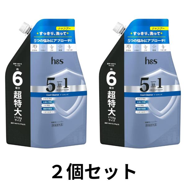 ２個セット　h&s 5in1 シャンプー 1750g [6 個分] 詰替 超特大クールクレンズ