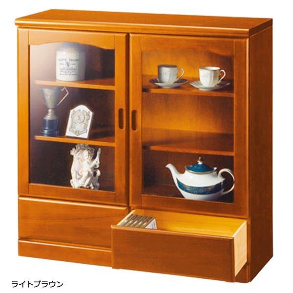 ガラス扉付きサイドボード 木製(天然木) 〔2: 幅90cm/2杯〕 ライトブラウン ガラス扉付きサイドボード 木製(天然木) 〔2: 幅90cm/2杯〕 ライトブラウン