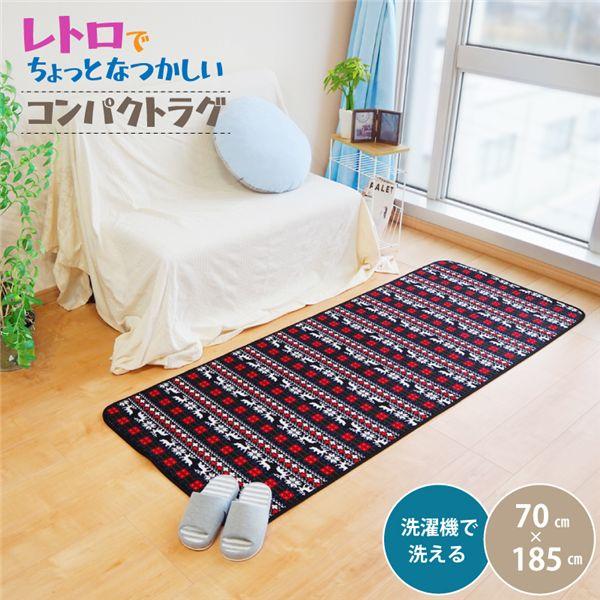 ラグ マット 絨毯 約70×185cm 1畳 レッド 軽量 洗える ウォッシャブル レトロ マルチマット 花