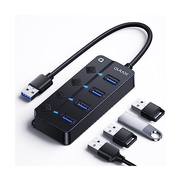 「USB ハブ 4ポート」コンピューターまたはラップトップの1つのUSBポートを、キーボードとマウス、プリンター、USBメモリ、その他の周辺機器などの複数のデバイス用の4つの追加 USB3.2 Gen1 データポートに即座にUSB 拡張しま...