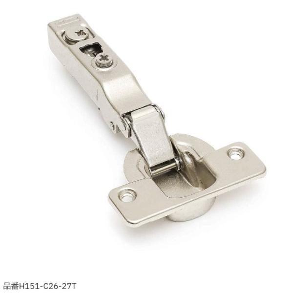 ダンパー内蔵スライド丁番 厚扉用 H151 94°開き 27mmかぶせ