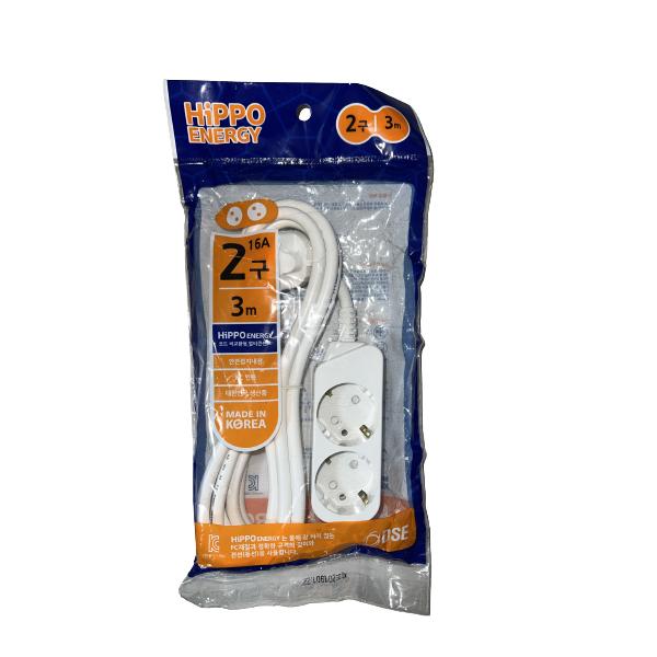 韓国 電源タップ 2口3m JS-16A02 16A/250V 延長コード : アイテール