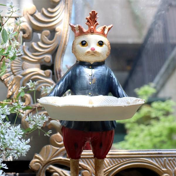 皿を捧げる猫さん 置物 面白い 誕生日プレゼント アンティーク調 