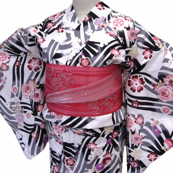 着物美人 送料無料 浴衣 ゆかた 女性用 半幅帯 浴衣帯 2点セット 【 白  