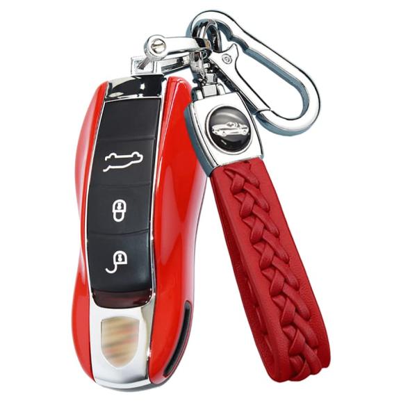 ポルシェ向けの キーケース キーホルダー キーカバー キー保護 Porsche 911 カイエン カイエンクーペ パナメーラ テイカンに適用 落ちにく 傷 防止