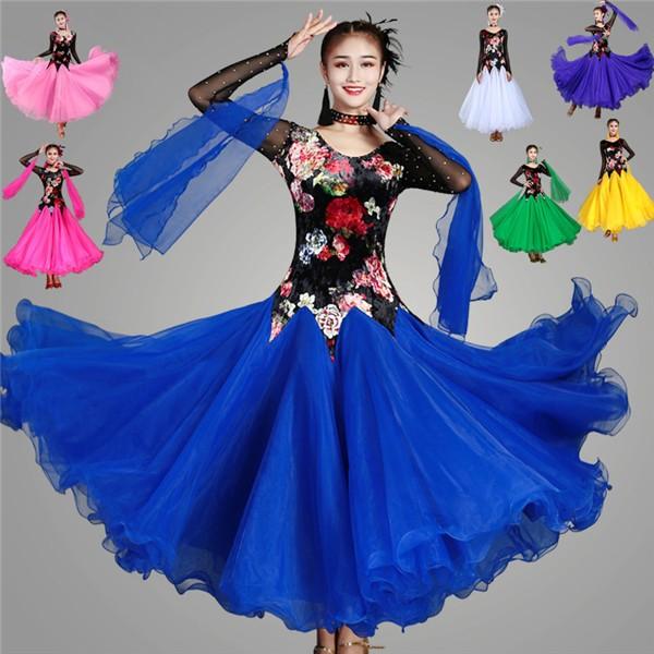 7カラー 社交ダンス 衣装 モダンドレス 社交ダンスドレス 大きい裾