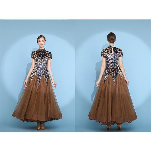 社交ダンス ワンピース ヒョウ柄 モダンドレス 大きいサイズ 長袖 社交ダンスドレス 社交ダンス衣装 ダンス発表会 大きい裾 スタンダード 社交ダンス ワンピース ヒョウ柄 モダンドレス 黒 大きいサイズ 長袖