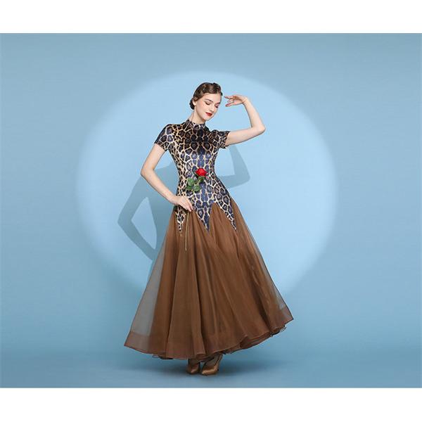 社交ダンス ワンピース ヒョウ柄 モダンドレス 黒 大きいサイズ 長袖