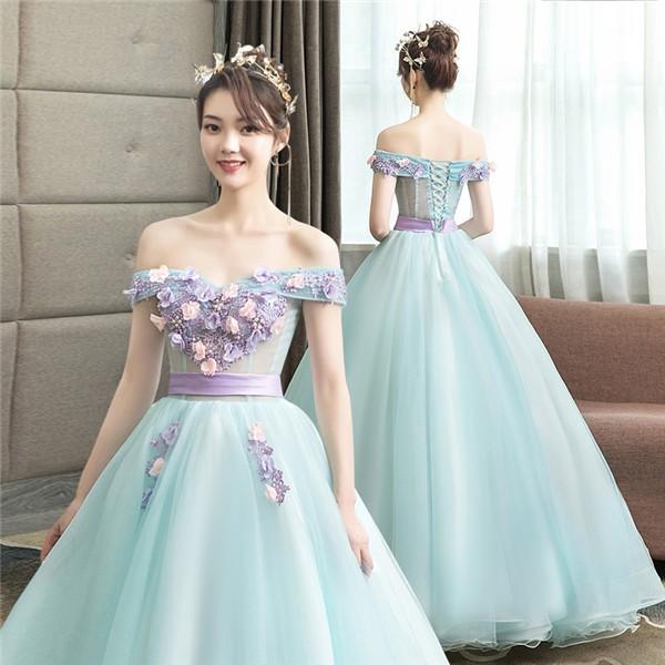 カラードレス ウェディングドレス ロングドレス オフショルダー 花嫁