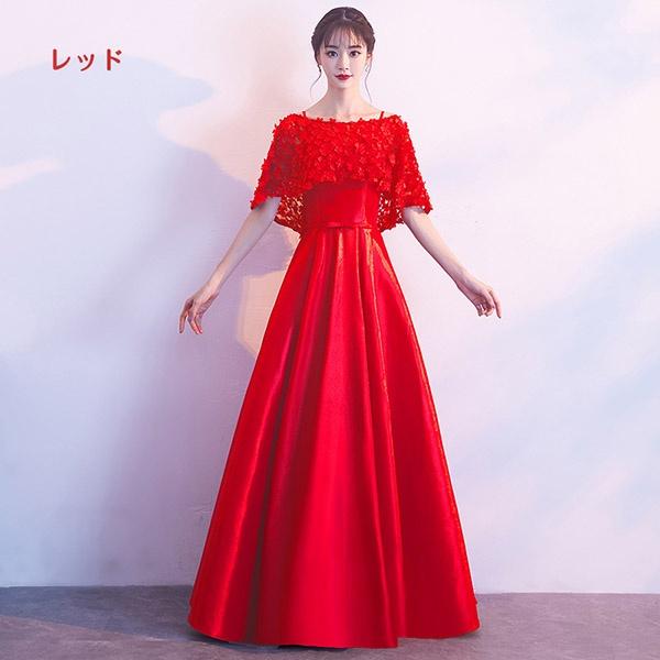 パーティドレス ミスコンドレス レッド ロングドレス シフォン パーティードレス 演奏会用ドレス ロングドレス 結婚式 編み上げタイプ