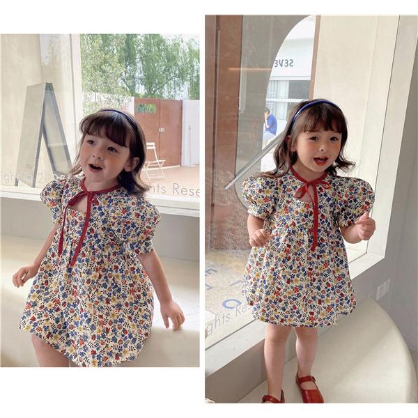 ワンピース 女の子 花柄 パフスリーブ ドレス オシャレ 紫 赤 ビーチ
