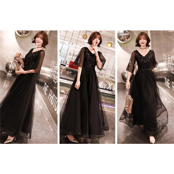 【送料無料】黒ドレス 小さいサイズ 大きいサイズ ロングドレス お呼ばれ レース 二次会 ドレス 演奏会 パーティー 大きいサイズ ピアノ 発表会 袖あり 成人式 演奏会用ドレス 二次会 コンサート 黒ドレス ピアノ 発表会 小さいサイズ 大きいサイズ ロングドレス