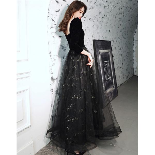 ロングドレス 演奏会 母親 結婚式 黒 パーティードレス ピアノ 発表会