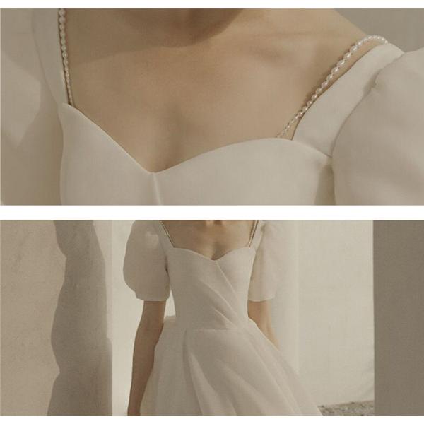 パーティードレス パフスリーブ プリンセスライン 袖付き 結婚式