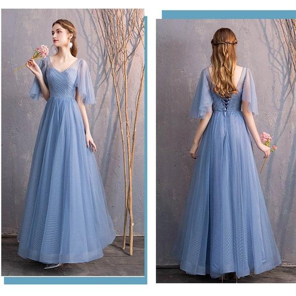 ブライズメイド ドレス ロング ブルー 4タイプ お揃いドレス お呼ばれ