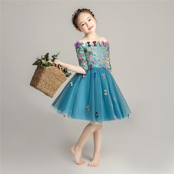 キッズ パジャマドレス パーティー お姫様 ワンピース 子供 ドレス オフショルダー ファスナータイプ 女の子 ショート丈 フォーマル Omsai Net