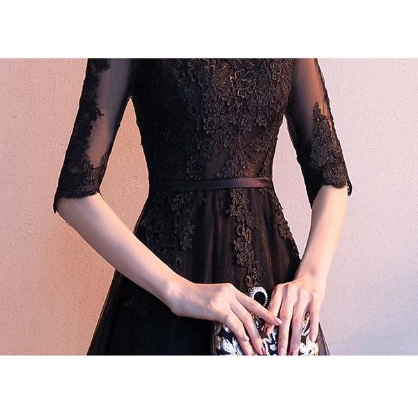 全4色 ドレス 大人 ピアノ 発表会 演奏会 ロングドレス 母親 結婚式 黒