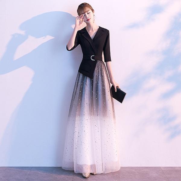 ロングドレス ブラック 演奏会 ドレス レディース 袖付き フォーマル ワンピース 結婚式 お呼ばれ 二次会 ピアノ 発表会 大きいサイズ ロング丈 着痩せ
