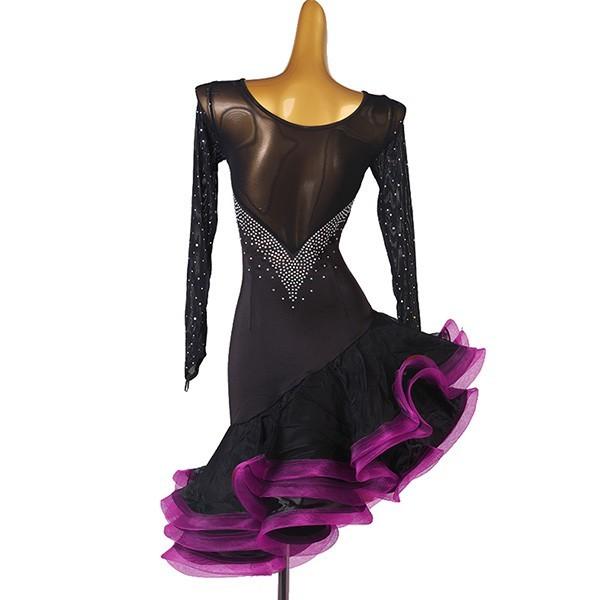 社交ダンス用お洒落な 黒とピンク の ラテンドレス