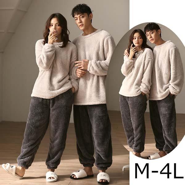 ペアパジャマ 冬 もこもこ 大きいサイズ ペア 部屋着 ポケット付き