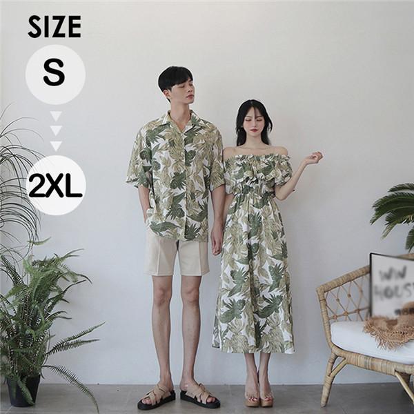 ペアルック カップル ワンピース 半袖 グリーン シャツ かわいい メンズ レディース 韓国風 綿 新婚旅行 シャツ ご夫婦 お誕生日 恋人 Dd028x2 マンテンショップ 通販 Yahoo ショッピング