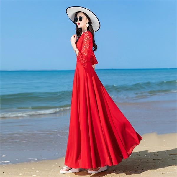 白ワンピース 大人可愛い 夏 Vネック ロング丈 レディース 夏ワンピ