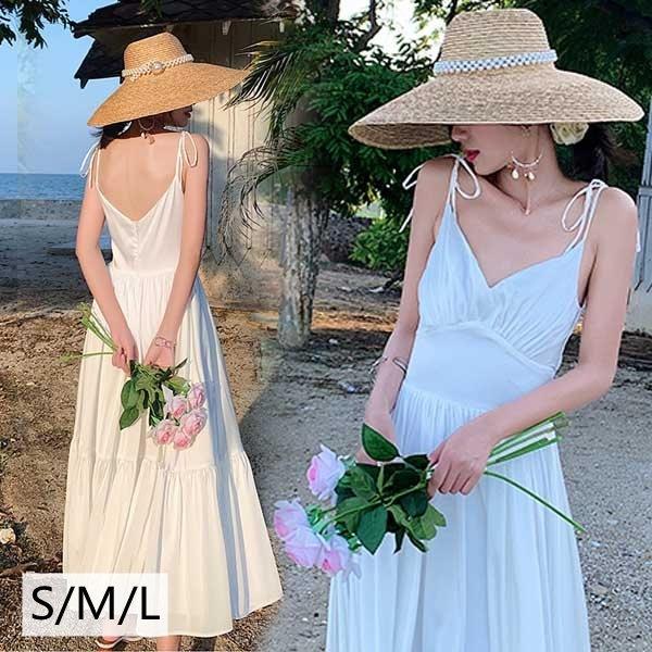 リゾートワンピース ロング丈マキシ ワンピース キャミワンピース 夏 白 背中開き ビーチワンピース マキシワンピース サマードレス ノースリーブ Dd162t2 マンテンショップ 通販 Yahoo ショッピング