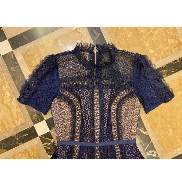 パーティードレス レース ワンピース スタンドカラー ロングドレス