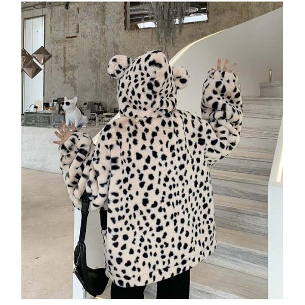 フェイクファー コート ボアブルゾン ボアパーカー ヒョウ柄 ファー