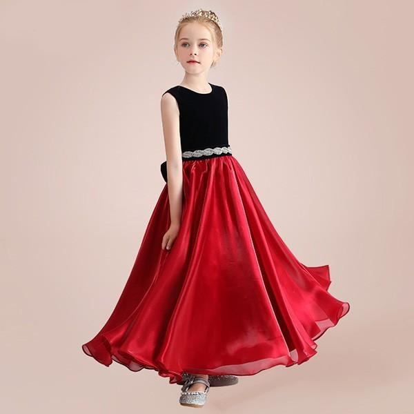 子供ドレス ロング丈 キッズドレス ピアノ 発表会 ワンピース ブラック