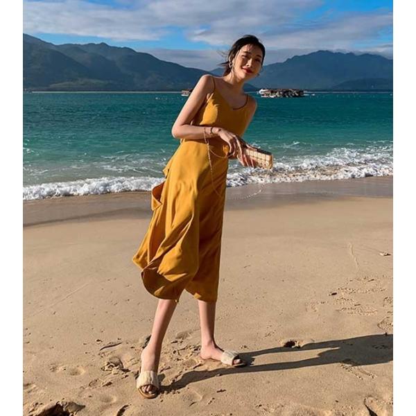 ワンピース リゾートワンピ キャミソールワンピース 黄色 レディース  