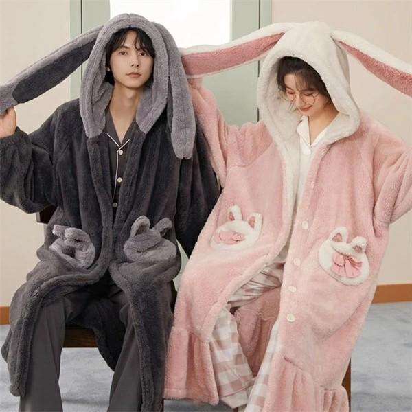 ルームウェア もこもこ パジャマ うさぎみみ 冬 長袖 ナイトガウン